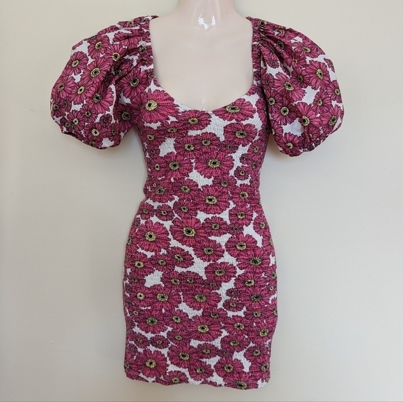 Zara floral printed balloon sleeve mini dress small - Picture 5 of 14